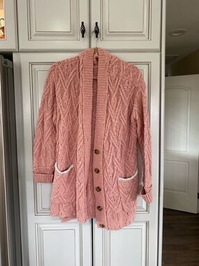 Free People Rose Cable Knit Button Cardigan